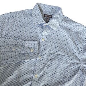 Van Heusen Mens Dress Shirt Blue Pattern Long Sleeve Polka Dot‎ Classic 14 1/2 ~